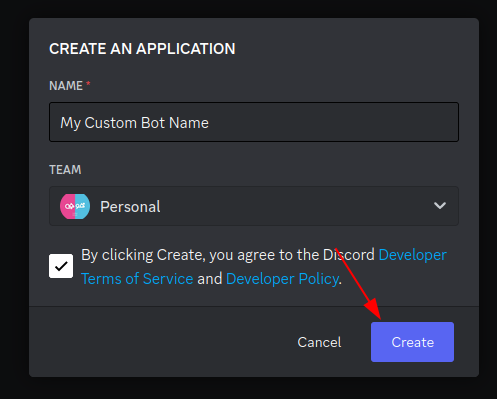 Enter a name and press the create button
